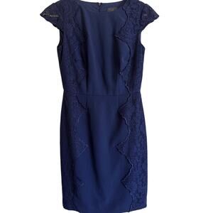 Adrianna Papell Navy Blue Lace Mix Media Sheath Dress Size 2 💙 Elegant